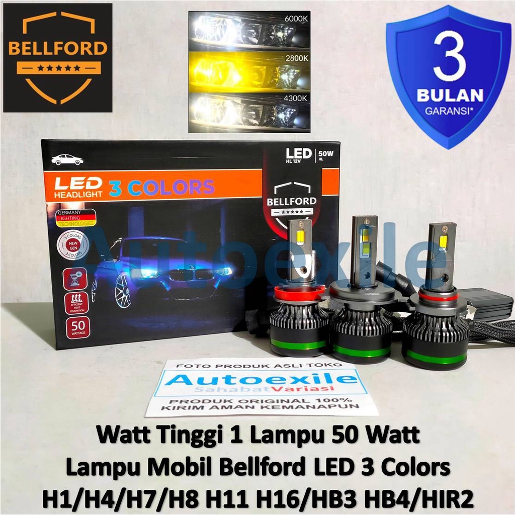 Jual Bellford LED HL 3 Colors Premium H1 H4 H7 H8 H11 H16 HB3 HB4 HIR2 ...