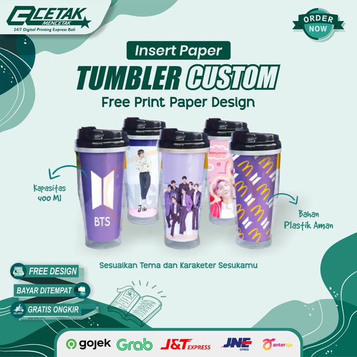 Jual Tumbler Insert Paper Botol Minum Plastik Custom Print Logo 400ml ...