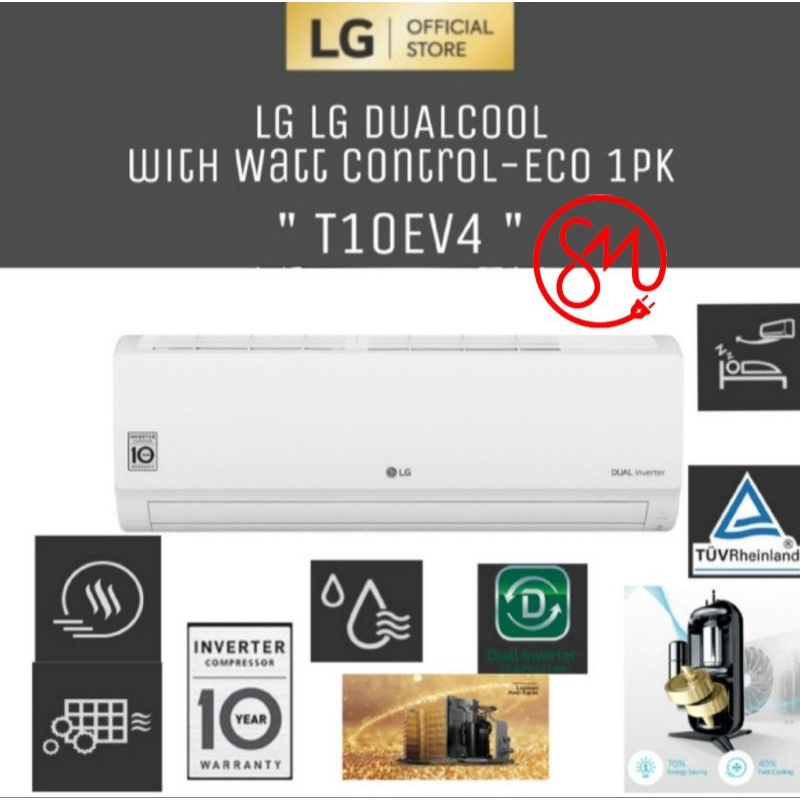 Jual AC LG 1 PK T10EV4 Dual Cool Inverter | Shopee Indonesia