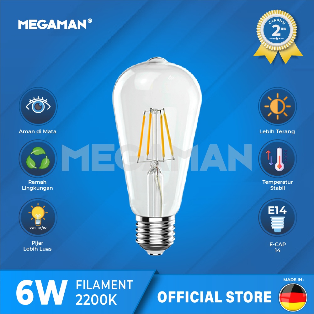 Jual Lampu Filament MEGAMAN Lampu Pijar Bohlan Edison Lampu Fiiting ...