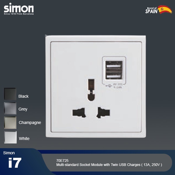 Jual SIMON i7 Multi-standard Socket Module with Twin USB Charges 70E725 ...