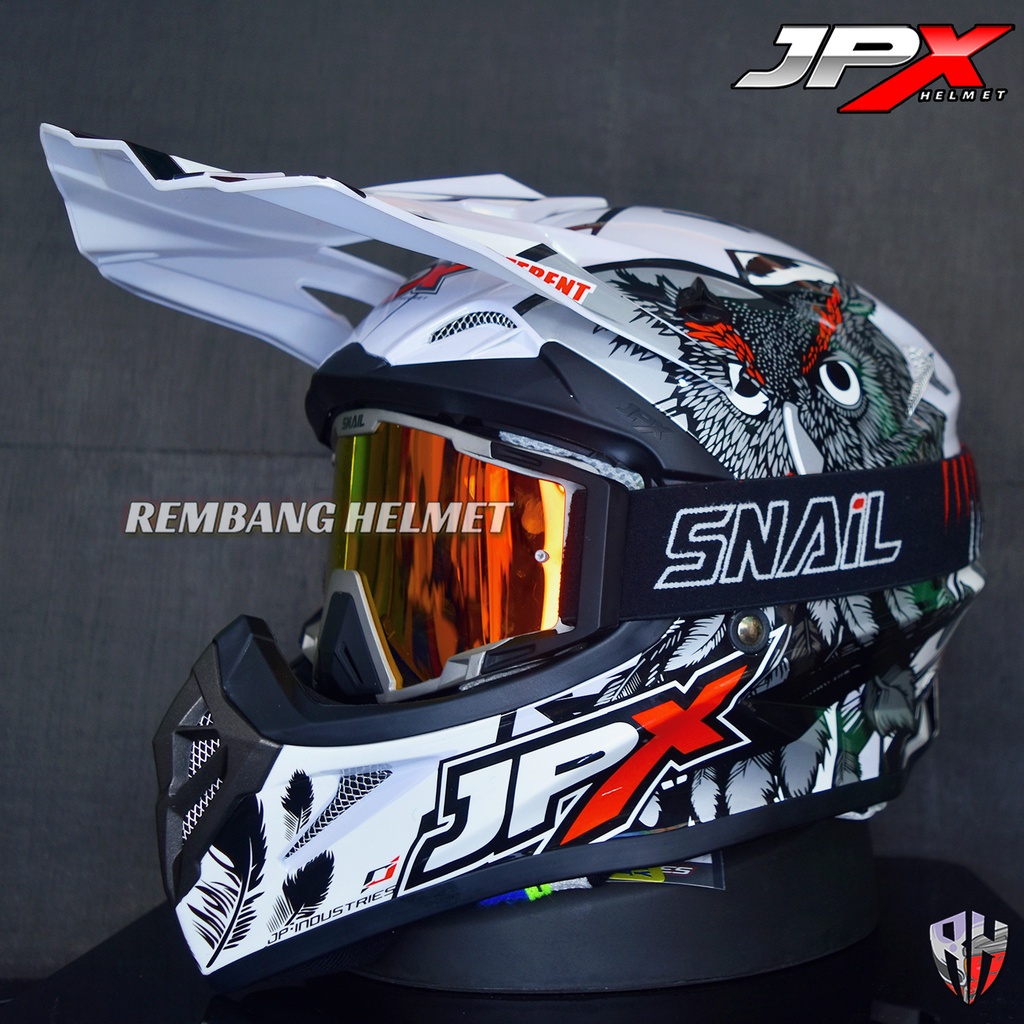 Jual HELM JPX CROSS FOX1 X13 PEARL WHITE GLOSS PAKET GANTENG GOOGLE SNAIL HELM JPX KLX ORIGINAL