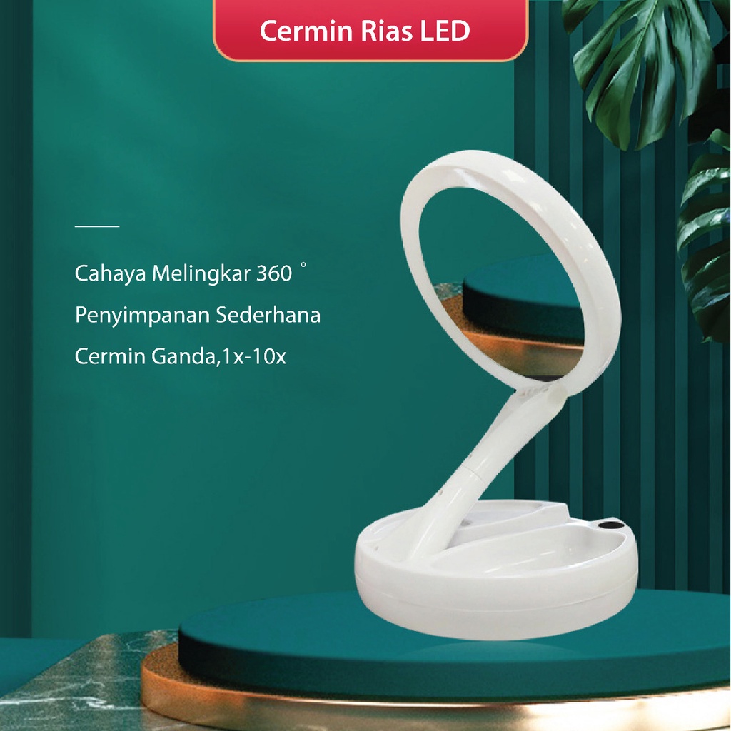 Jual Cermin Kaca Rias LED Mirror Lipat Portable Makeup Dua Sisi Usb ...