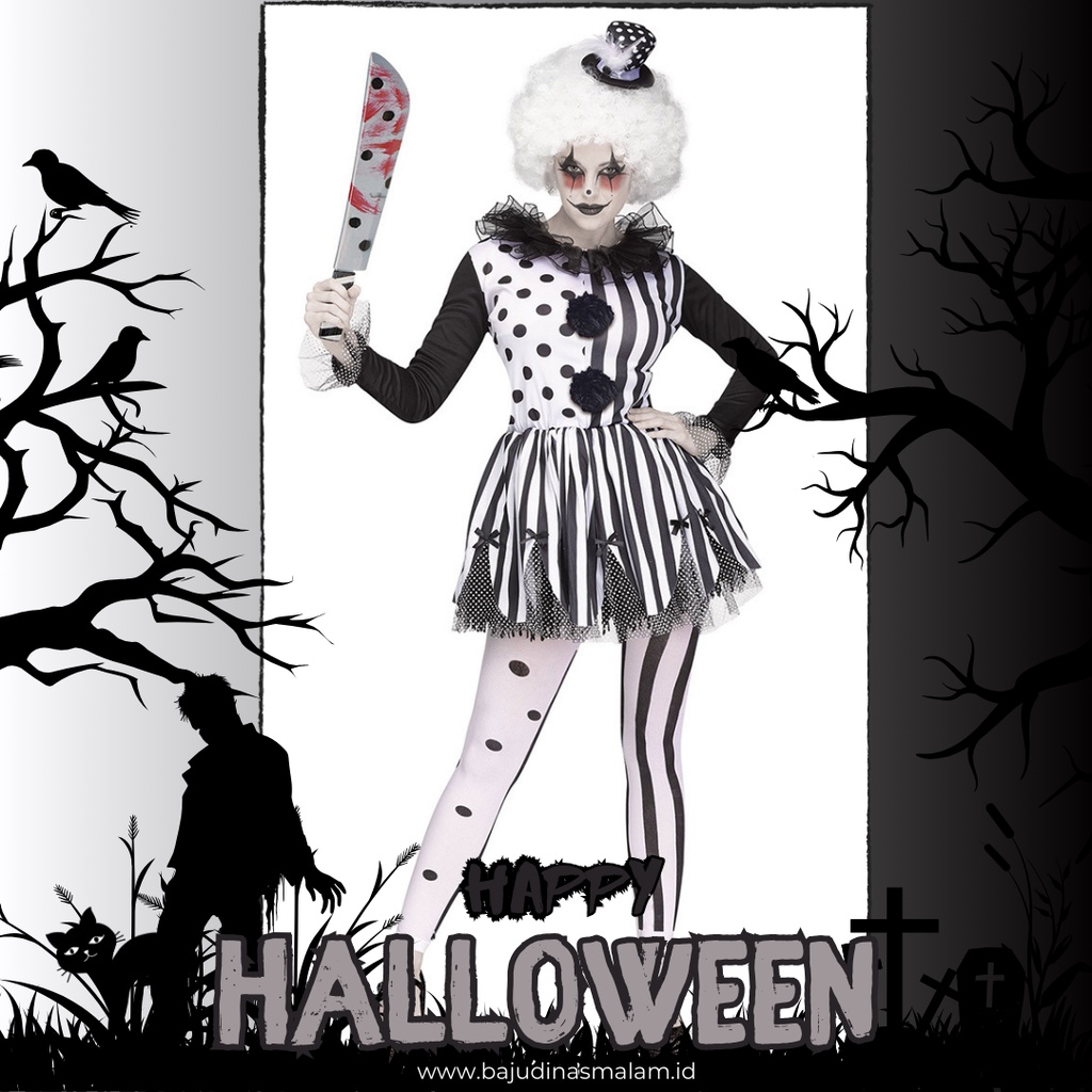 Jual H103 - Jual Kostum halloween badut/clown hitam putih hantu ...