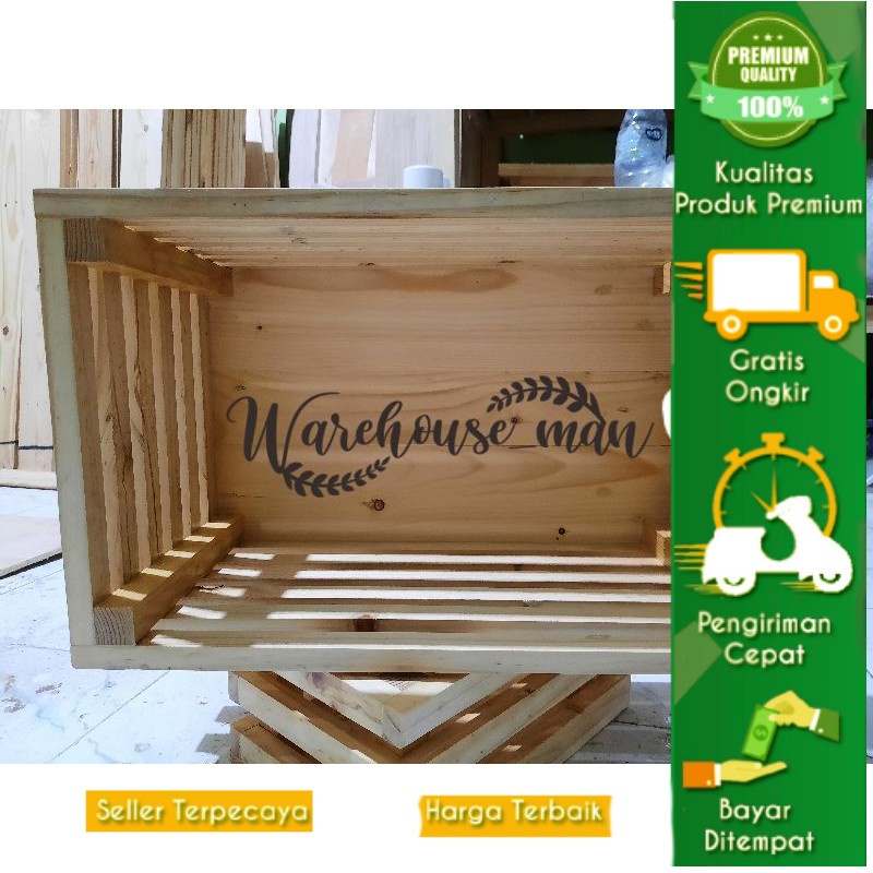 Jual wooden crate / krat kayu / kotak kayu rustic 40 x 25 x 20 / Kayu