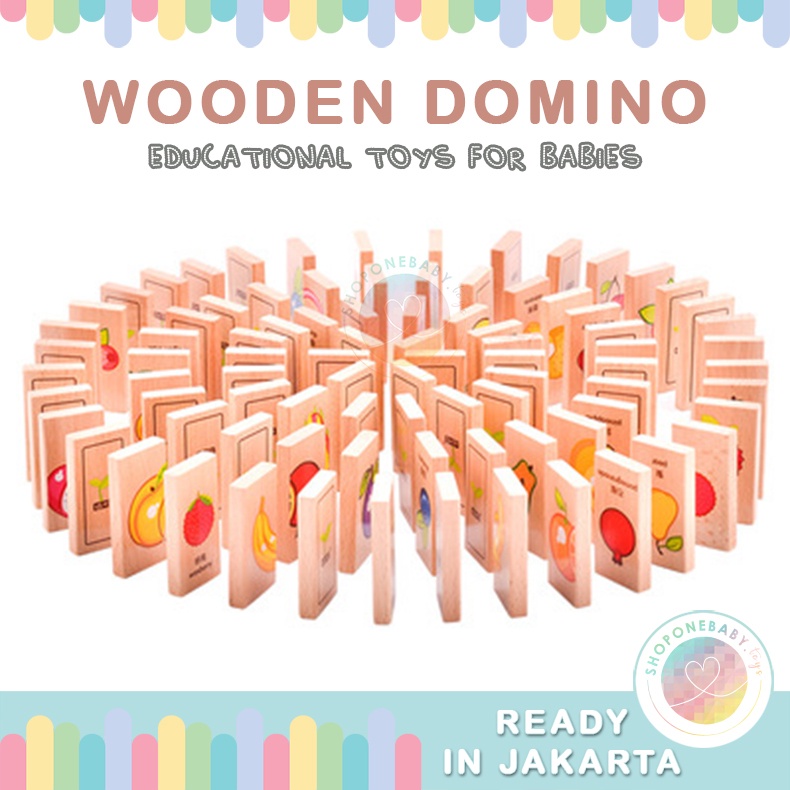 Jual Wooden Fruit Domino Education Toys 100pcs Mainan Blok Domino ...
