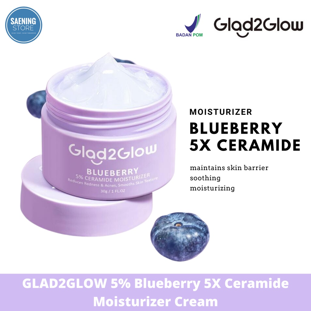 Jual Glad2Glow 5 Blueberry Moisturizer Cream 5x Ceramide Skin Barrier Repair 30g Pelembab