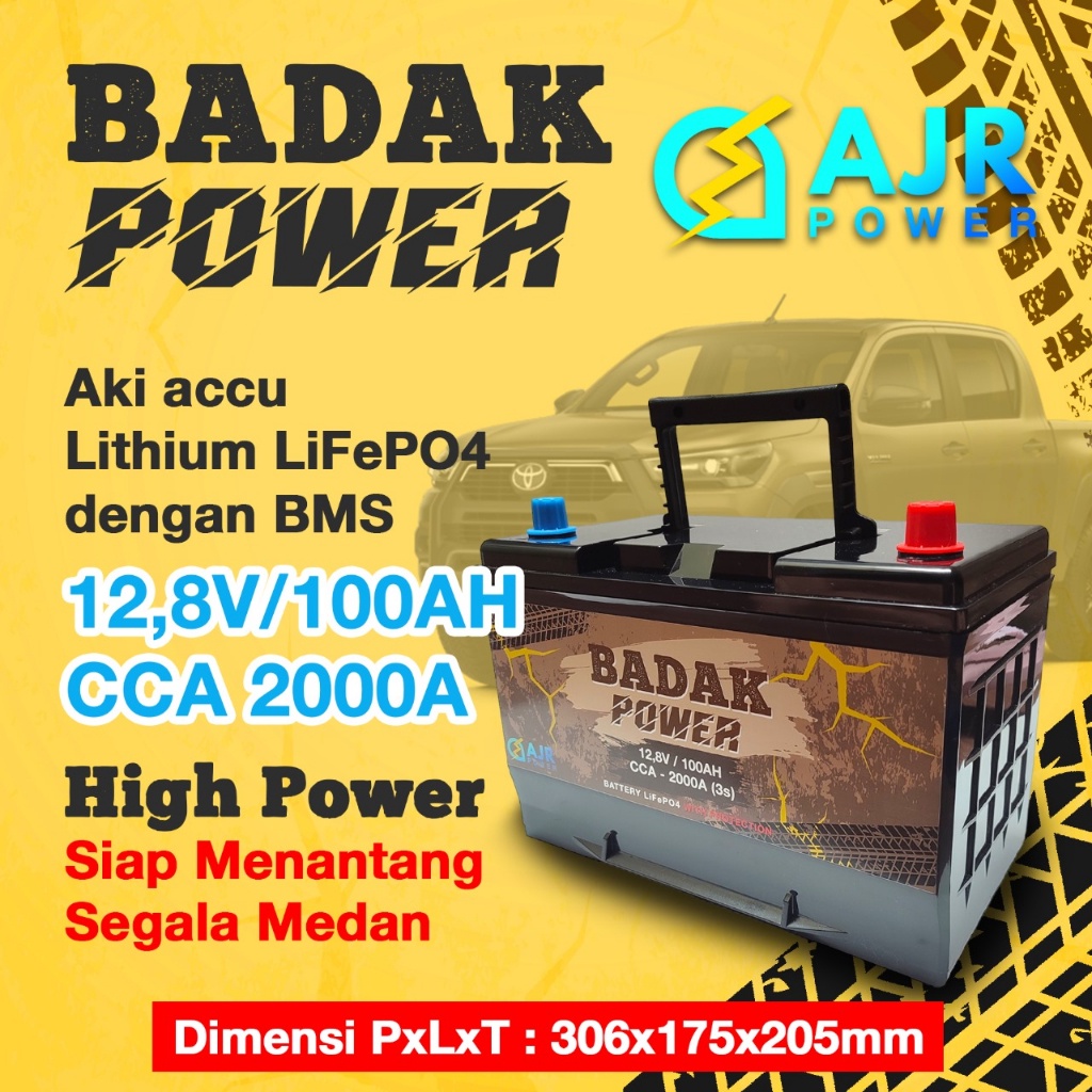 Jual ACCU aki MOBIL tenaga Badak Off Road winch Lithium LiFePo4 12,8V