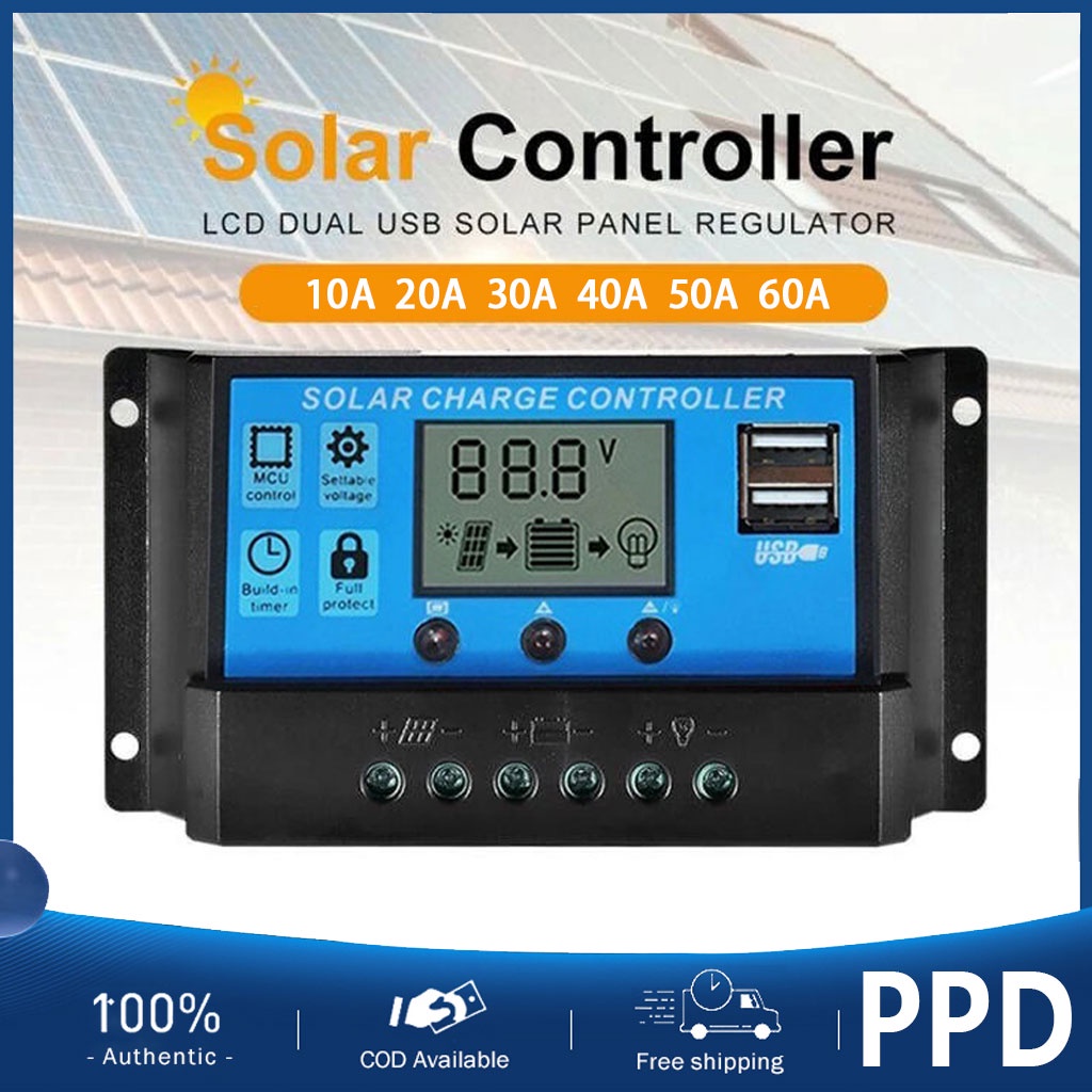 Jual Solar Charge Controller LCD LED Display Solar PWM 12V/24V 10A 20A ...