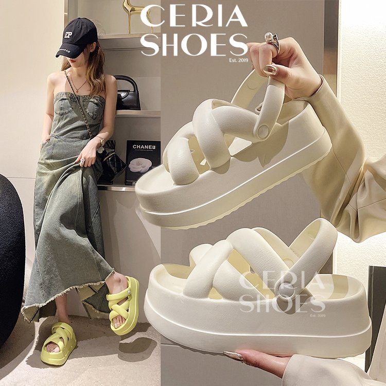 Jual Sandal Wedges Platform Wanita Backstrap Tali Sol Tebal 7 Cm Bahan