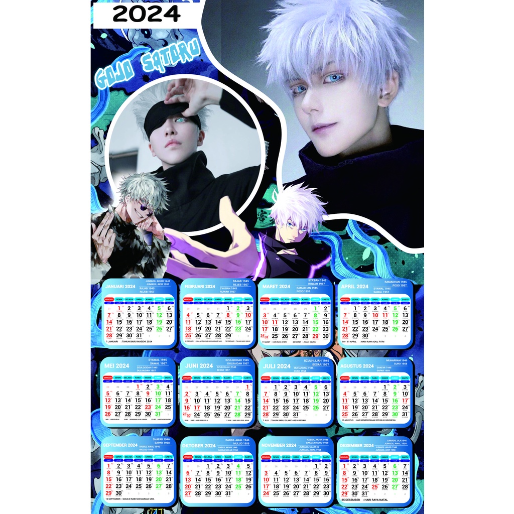 Jual KALENDER WIBU 2024 MOTIF JUJUTSU KAISEN GOJO ITADORI BISA FOTO ...