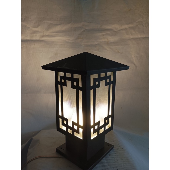 Jual Lampu Pilar pagar minimalis outdoor-Hitam kaca ice, 12x12x30cm