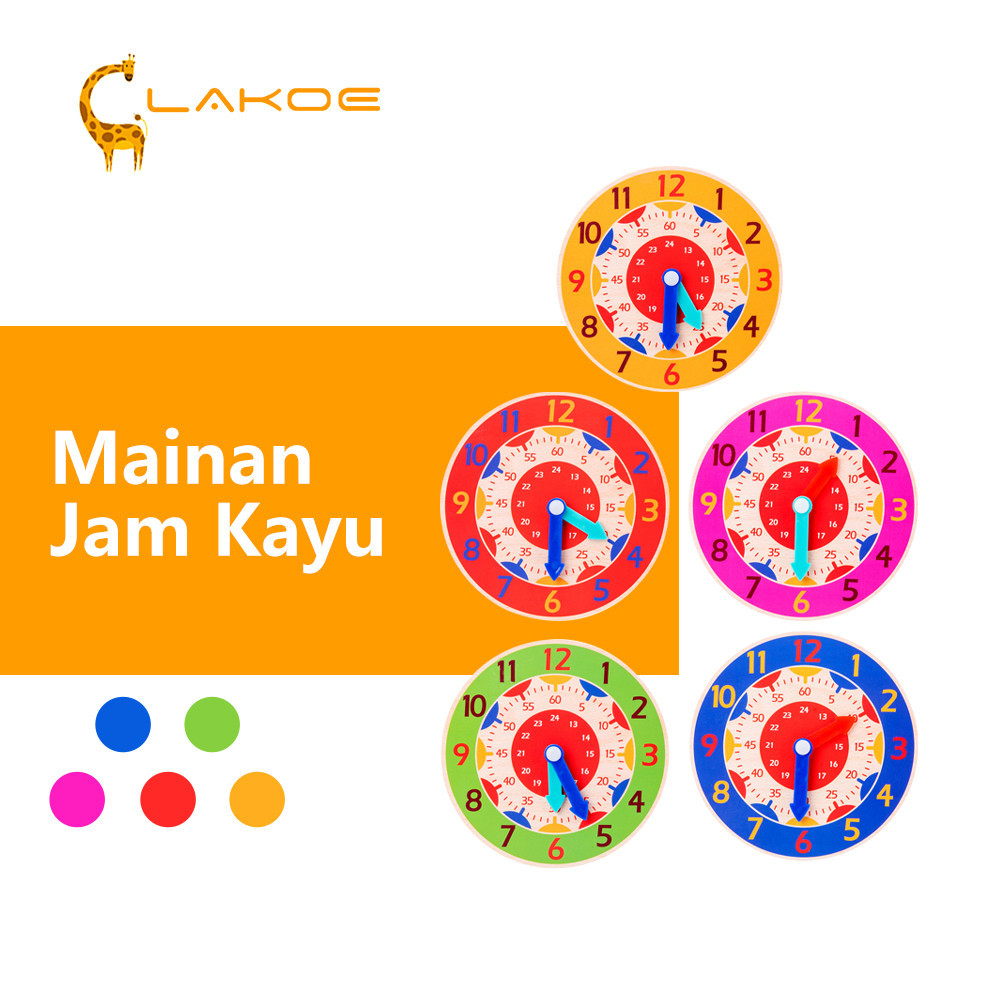 Jual LAKOEOFFICIALMALL Mainan Edukasi Jam Kayu Anak Wooden Clock Toys ...