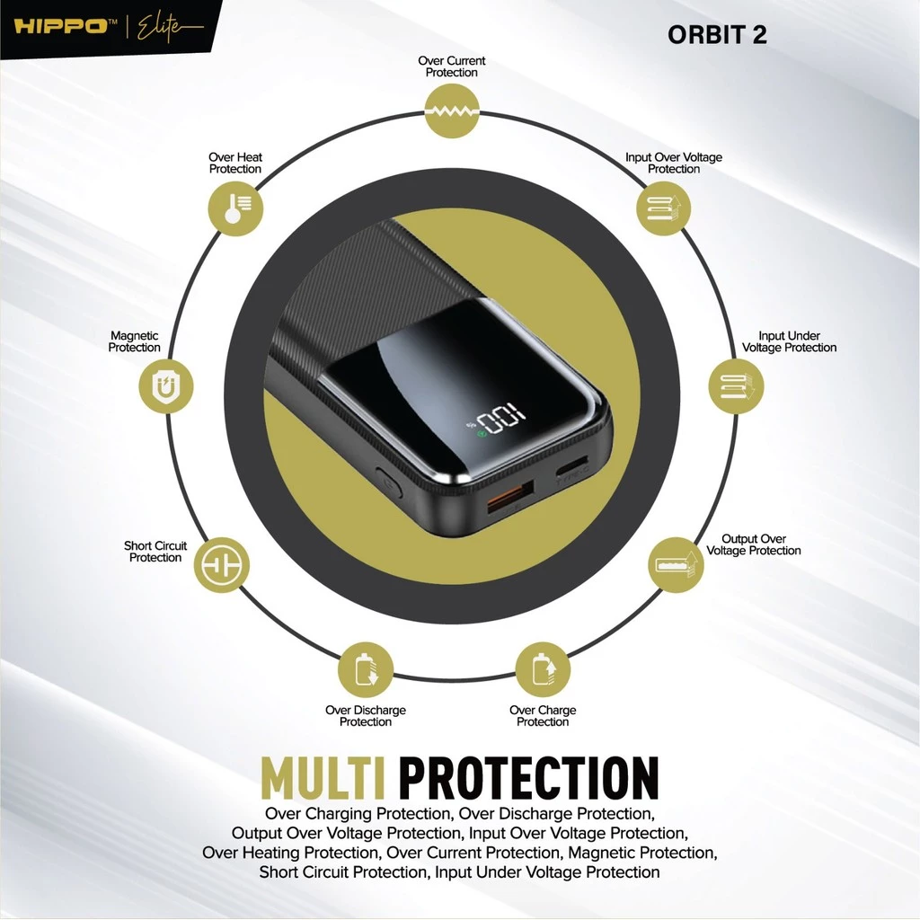 Hippo Powerbank Orbit2 10.000 Mah Pd 22.5W Type C Lightning Fast Charging Power Delivery Mini Size With Led Indicator Display