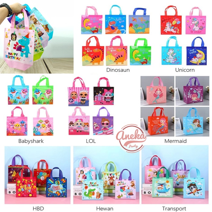 Jual isi 12 Tas Souvenir Ulang Tahun Karakter S / Goodie Bag HBD / Tas