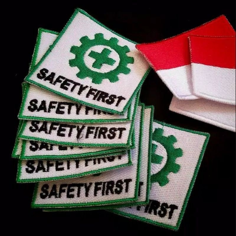 Jual Emblem Lambang Bordir Logo K3 Safety First Dan Bendera Merah Putih Bulat Kotak Murah 5368