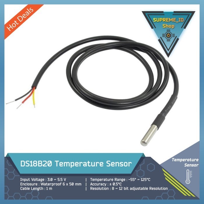 Jual DS18B20 Waterproof Temperature Sensor | 1M cable | 2M Cable | 3M ...
