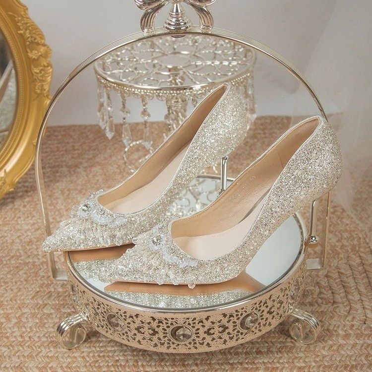 Jual Silver Wedding Shoes for Women in Autumn 2023, New Luxury and