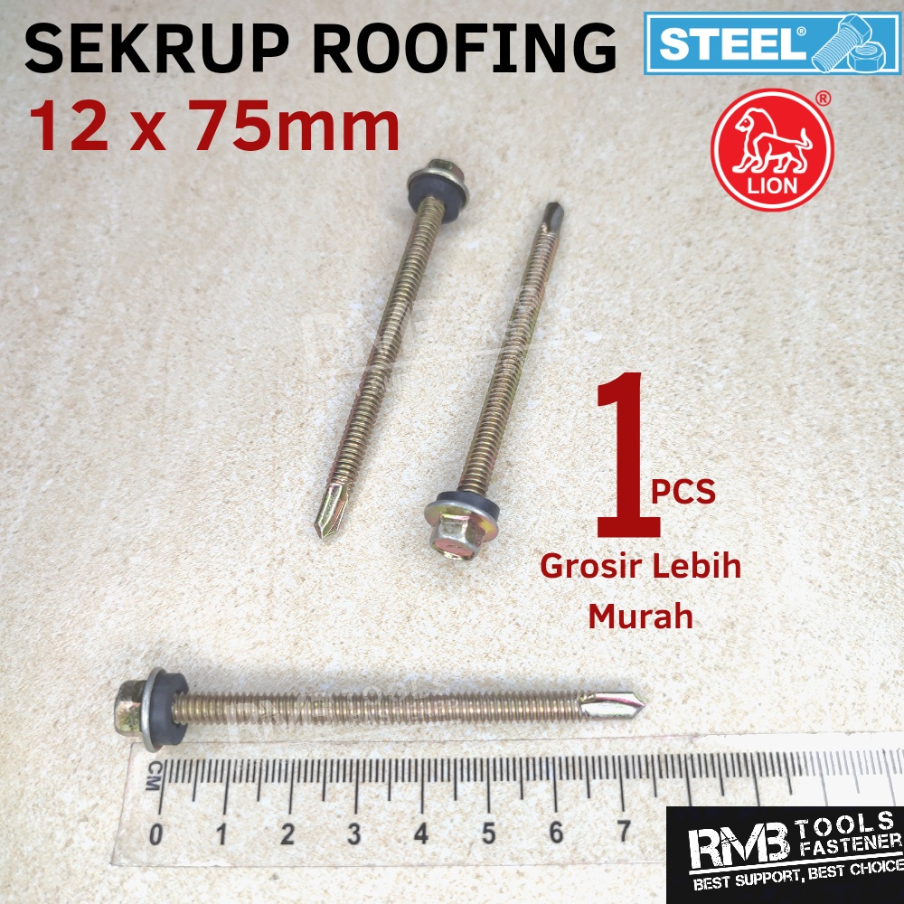 Jual #12x75 BAUT SEKRUP ROOFING ULIR KUNING HALUS BRAND MOON LION #12 ...