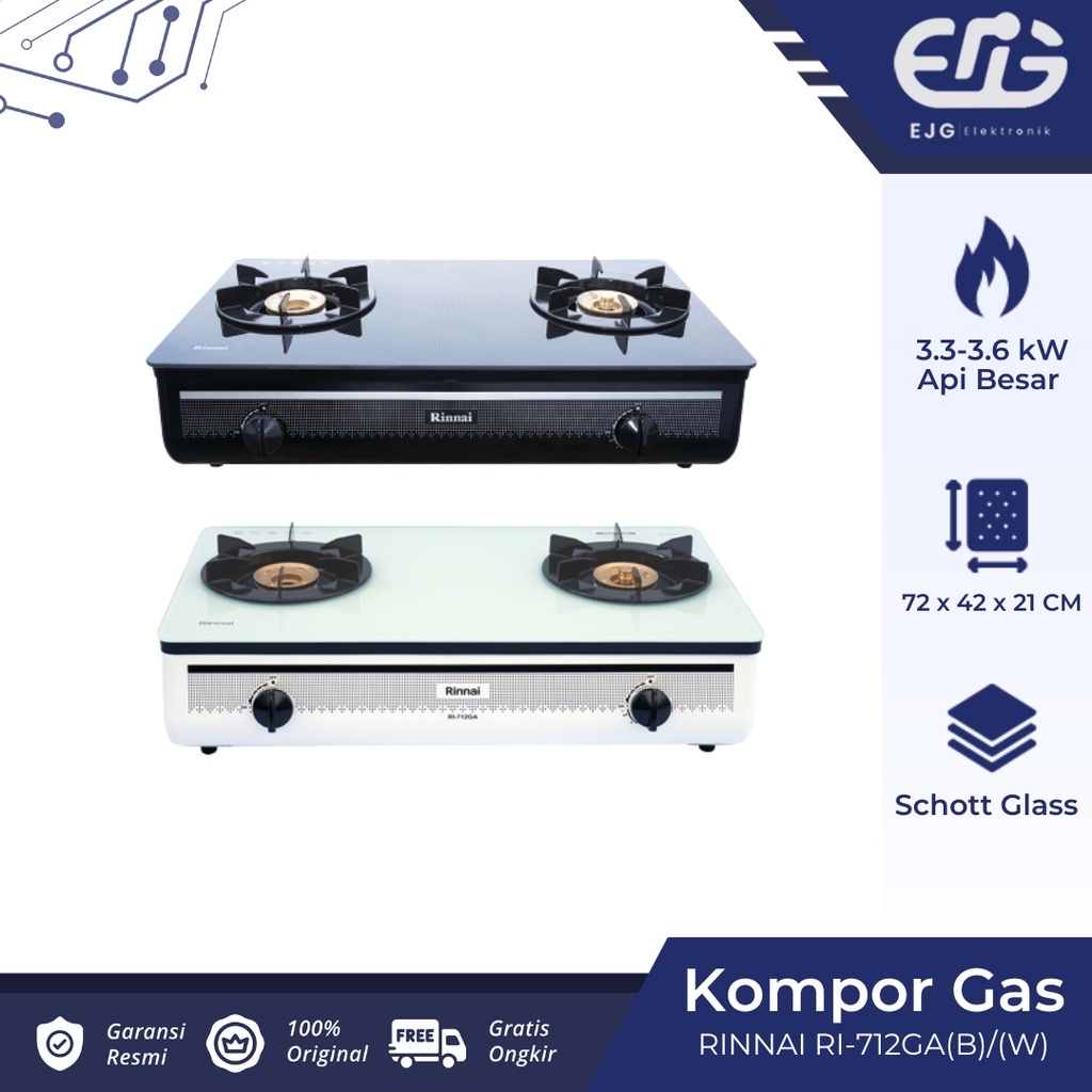 Jual Rinnai Kompor Gas RI 712 GA(B)/GA(W) Kompor 2 Tungku RI 712GA(B ...