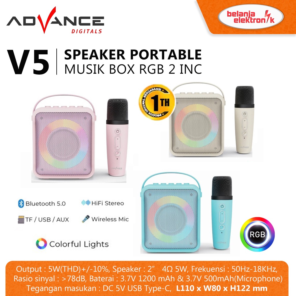 Jual Speaker Portable Bluetooth ADVANCE V5 RGB 2 Inch Mic Wireless ...