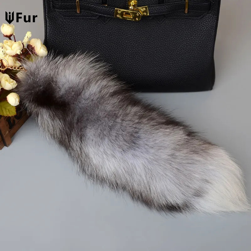 Jual 40cm Real Fox Fur Tail Large Long Natural Fur tail Keychain ...