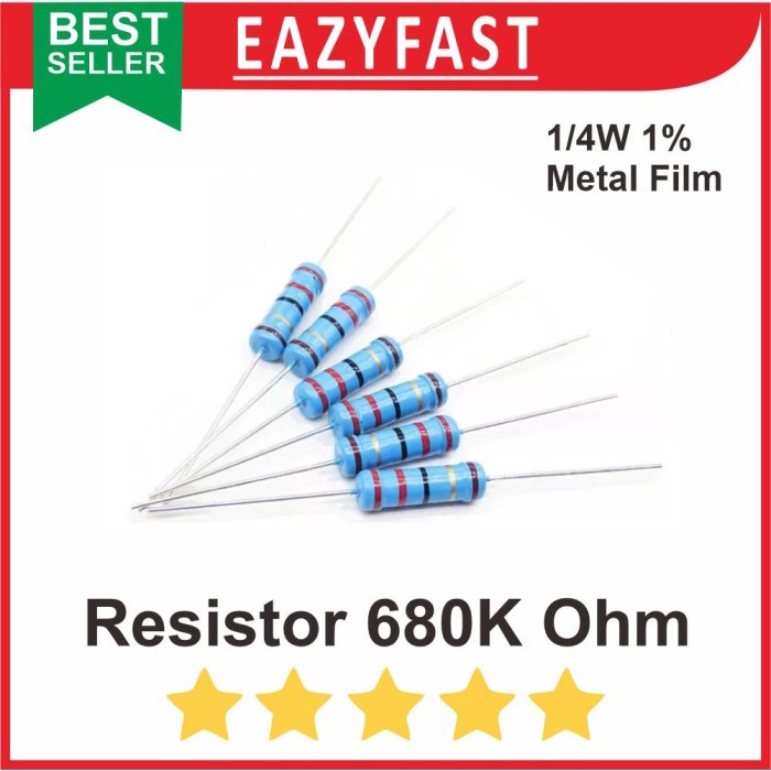 Jual Resistor R 680 K 680K R680K Ohm 1/4W 1/4 Watt Metal Film Biru DIP ...