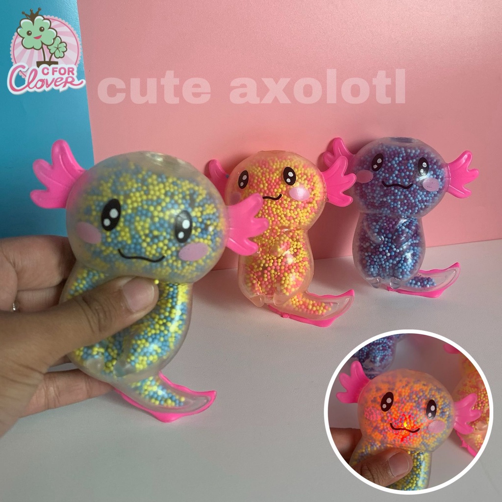 Axolotl Squeeze Antistress 3 Pezzi - Glitter, Morbidi E Rilassanti Per Bambini E Adulti (Verde, Blu, Rosa)