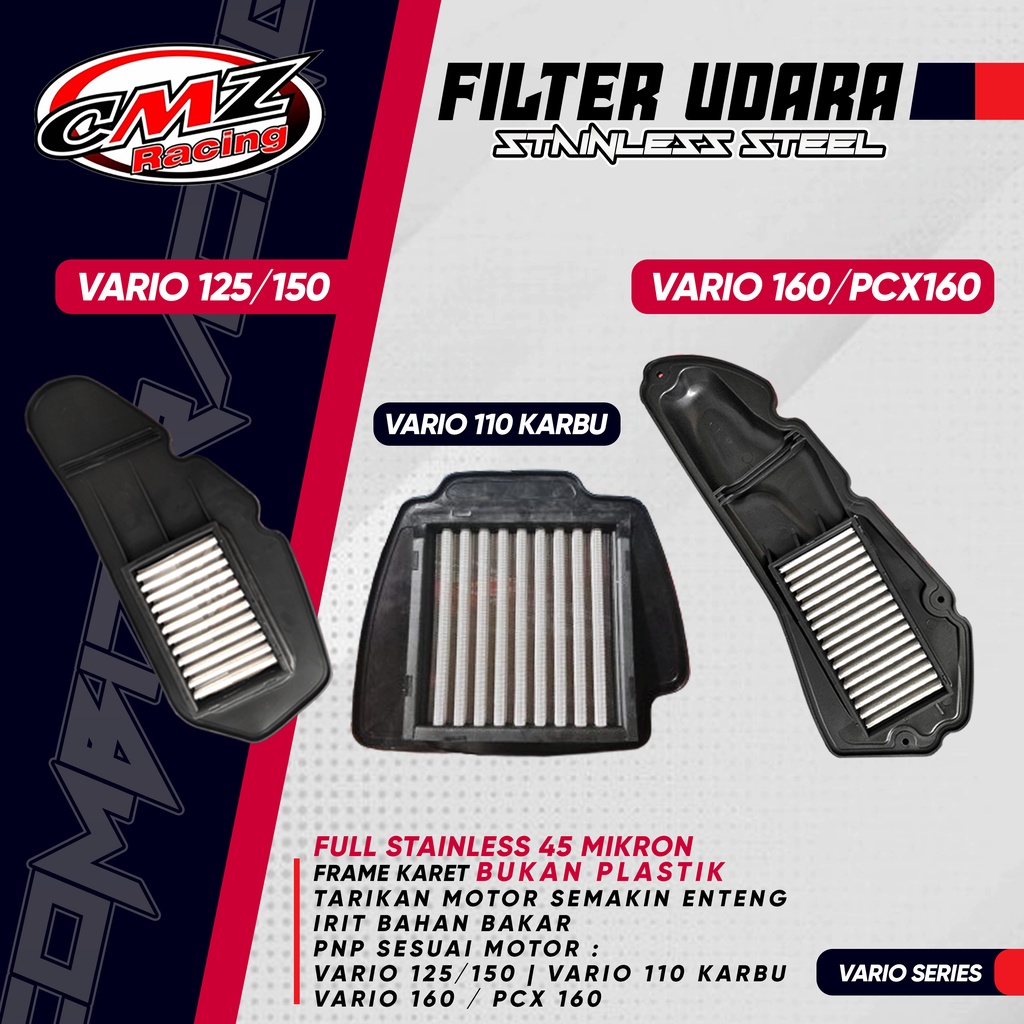 Jual Filter Udara Stainless VARIO 110 CW KARBU 125/150 PCX ADV 160 Bisa Di Cuci Irit Bahan