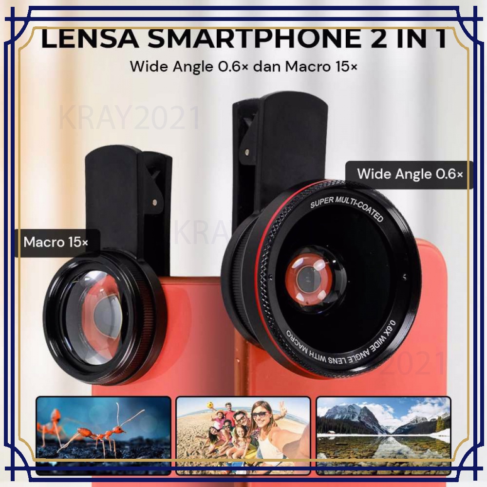 Jual Lensa Smartphone 2 in 1 Wide Angle 0.6X Macro 15X -SP988 | Shopee ...
