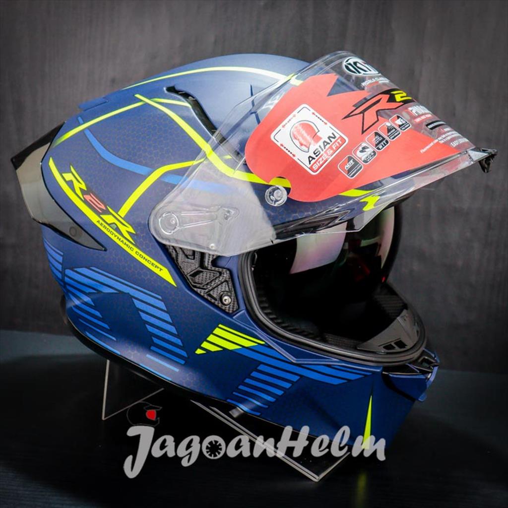 Jual KYT R2R CLASSIC CONCEPT |MATT BLUE YELLOW | FULLFACE DOUBLE VISOR ...