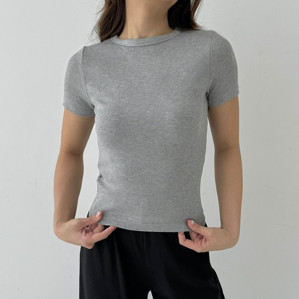 LEO TOP | Atasan Knit Wanita Korean Top Baju Knit Wanita Lengan Pendek Basic Short Sleeve