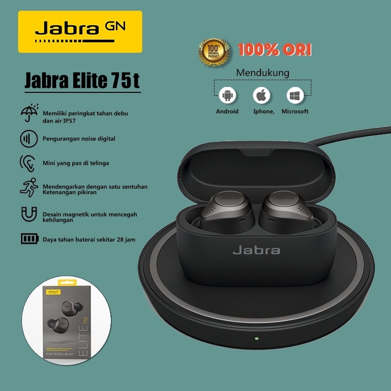 Jabra Elite 75t Active Noise Cancellation True Wireless Sports Earbuds Jabra Tws Bluetooth Headset Earphone ENC 28 Hours Playing Time Gaming Mode 45