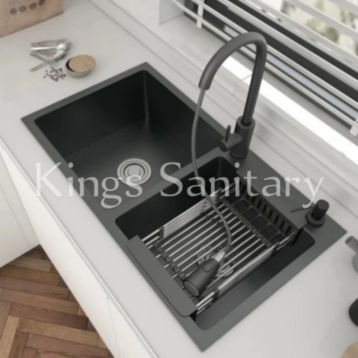 Jual Kitchen Sink Hitam Lobang Komplit Set Wastafel Cuci Piring Stainless Body Only Shopee