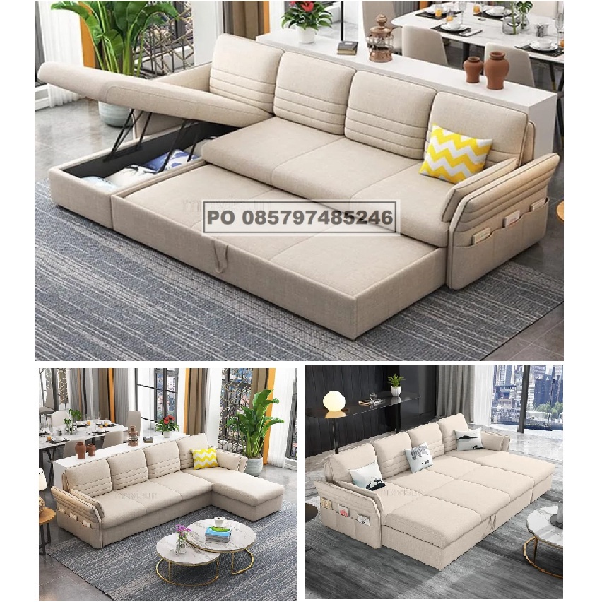 Jual GRATIS ONGKIR JABODETABEK COD SOFA BED Sudut L Hidrolik SUNNY Rell ...