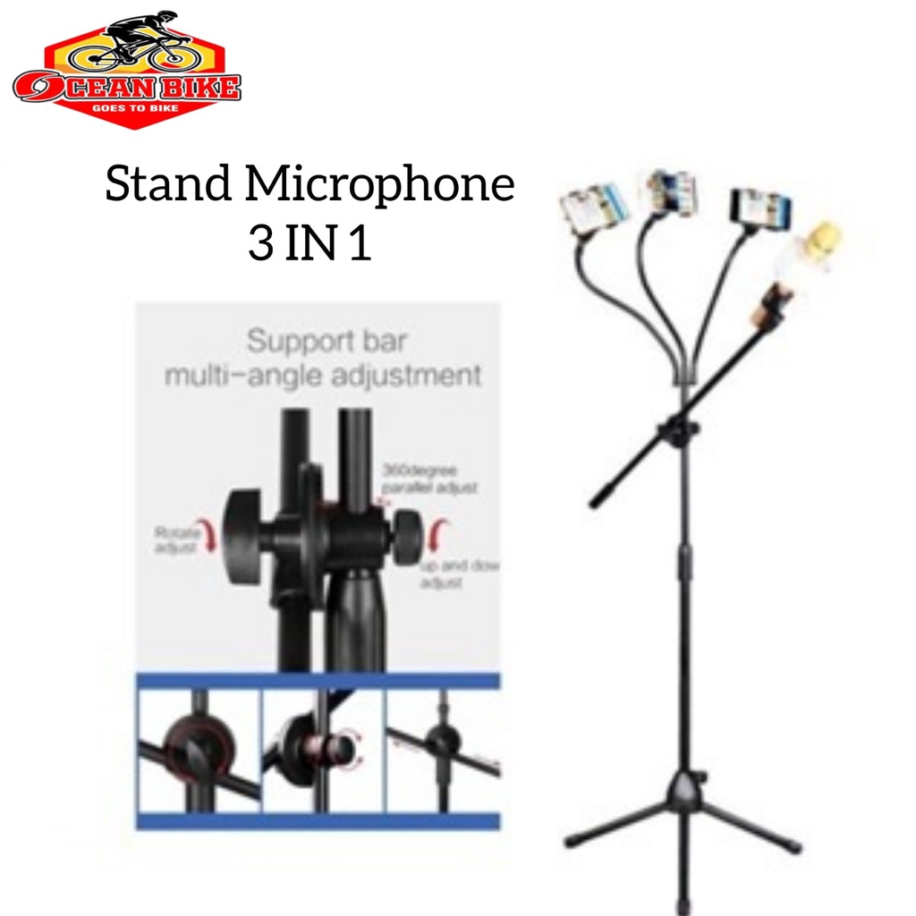 Jual OCEAN BIKE Tripod Stand Mic 3 In 1 Karaoke Microphone Holder HP