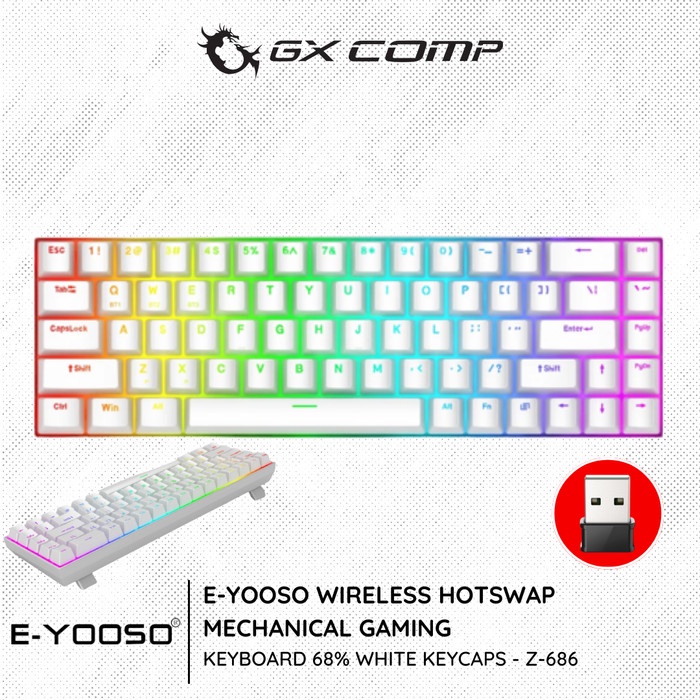 Jual E-YOOSO Z686 White 68% Hotswap Mechanical Gaming Keyboard Wireless ...