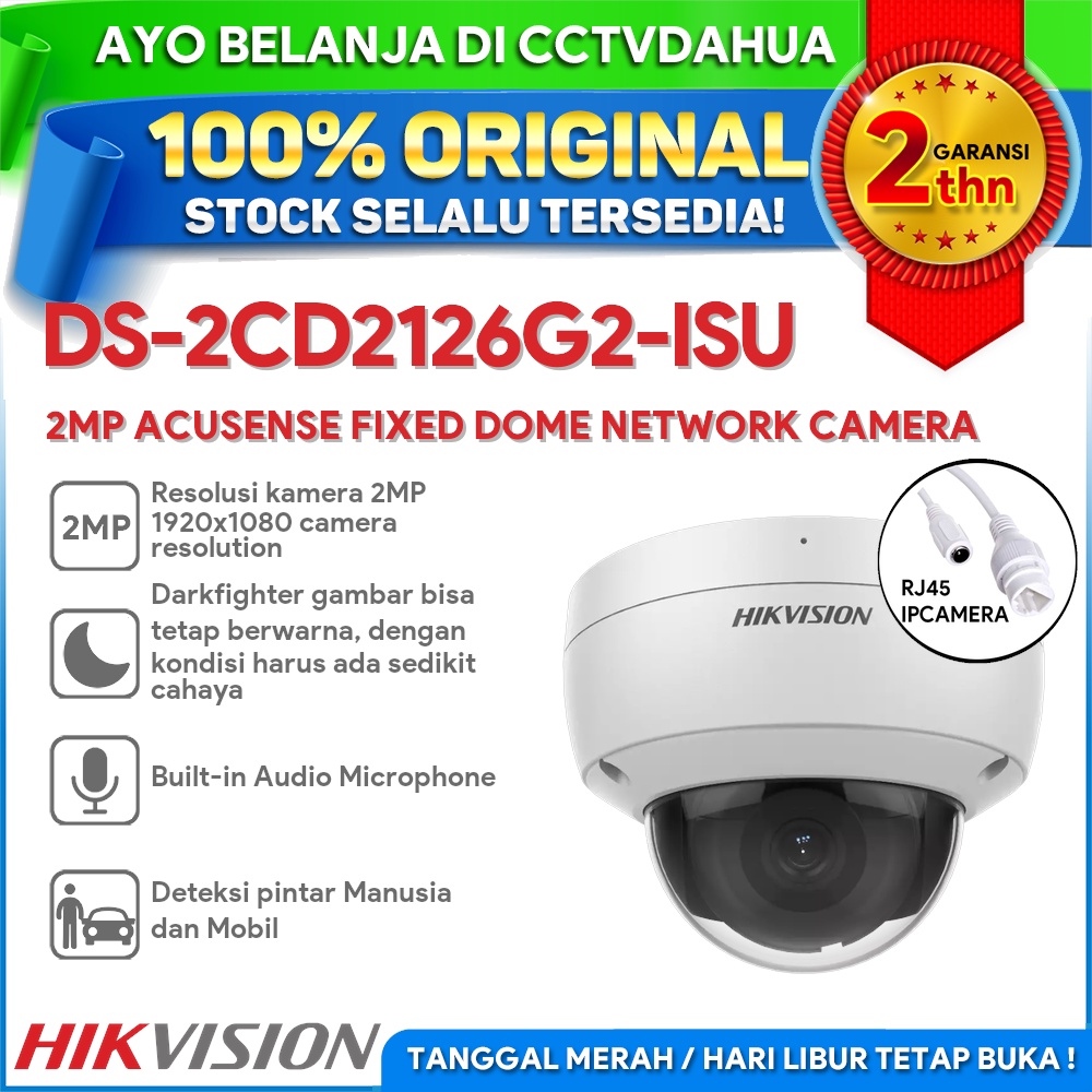 Jual HIKVISION DS-2CD2126G2-ISU 2MP ACUSENSE AUDIO FIXED DOME IP CAMERA ...