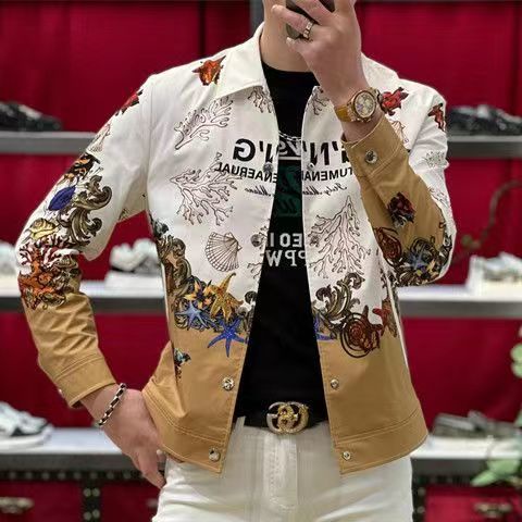 Jual Men's printed fashionable and westernized double breasted