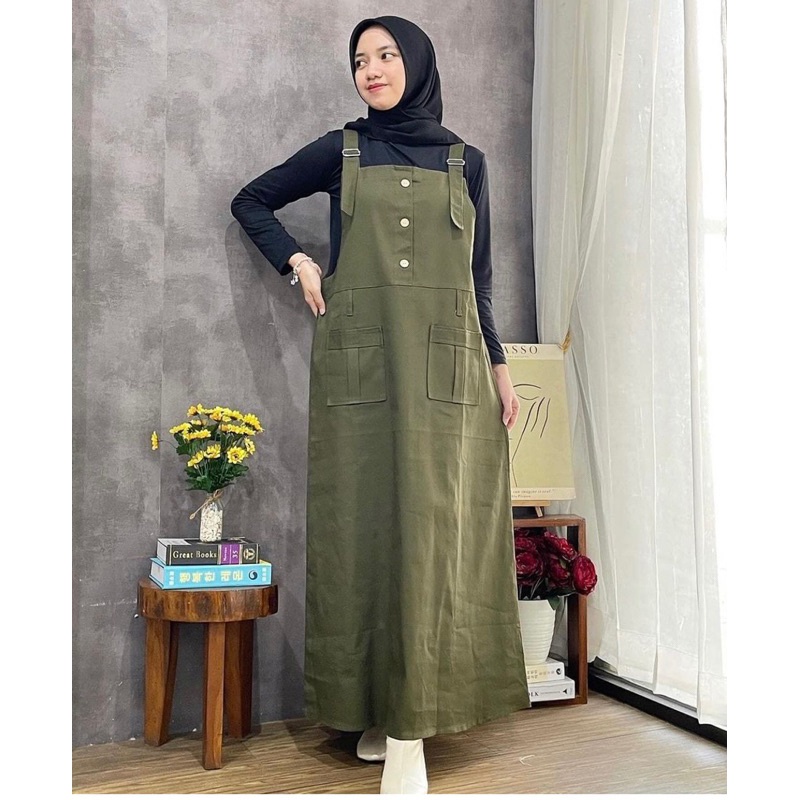 Jual Angela Overall Rok Twill Korean Style - Jumpsuit Muslimah Kekinian ...
