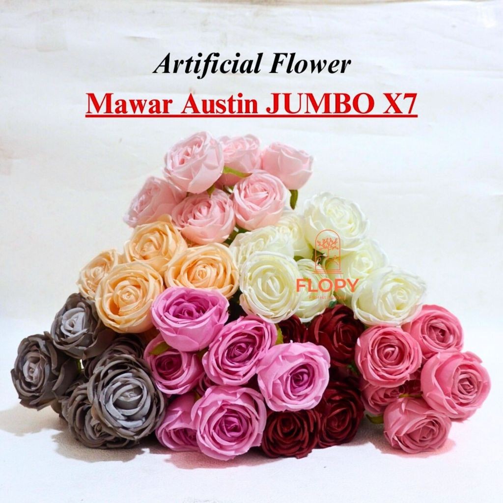 Jual [ 7 Cabang ] Artificial Bunga Mawar Austin Jumbo X7 / Bunga Mawar ...