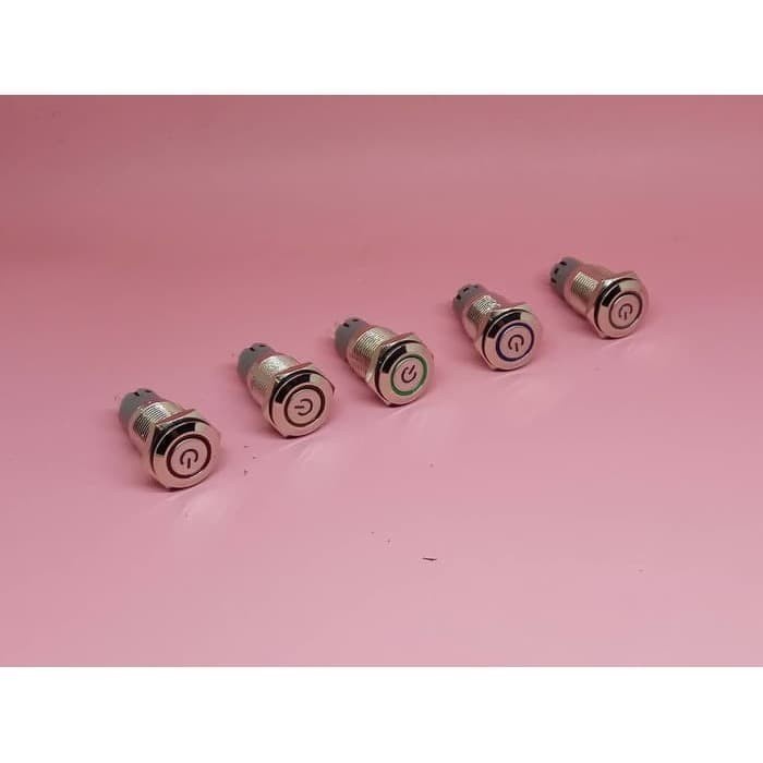 Jual Saklar Push On Off Self-Locking Nikel Led 16 MM( Power Logo ...