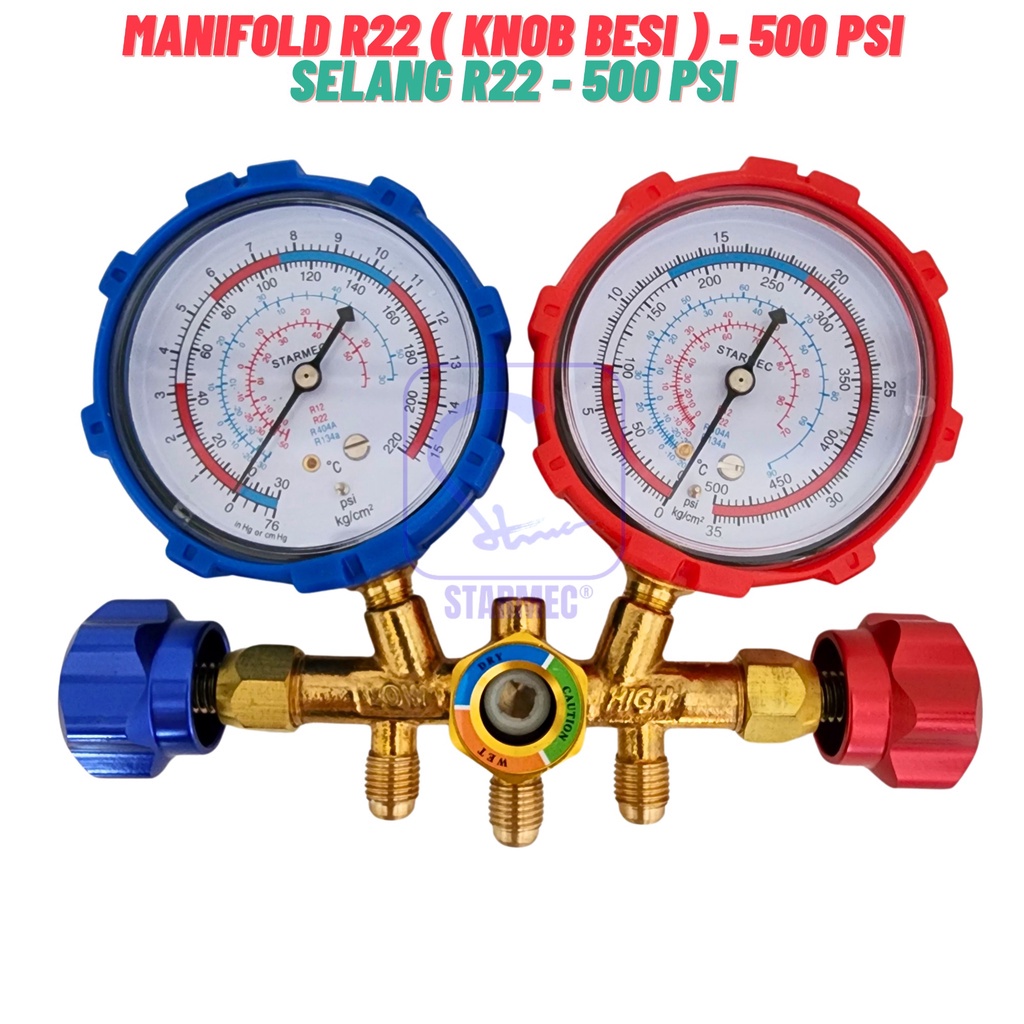 Jual Manifold AC R22 R410 R32 + Selang R22/R32 Starmec (Knob Besi ...