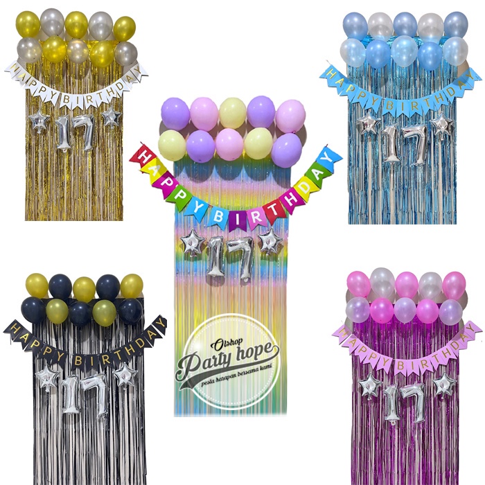 Paket Dekorasi HBD Banner Polos / Simpel Dekorasi HBD Elegan / Set Dekorasi ultah murah