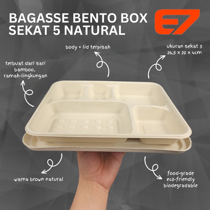 Jual Bagasse Bento Box Sekat 5 Warna Natural Kotak Bento Bagasse