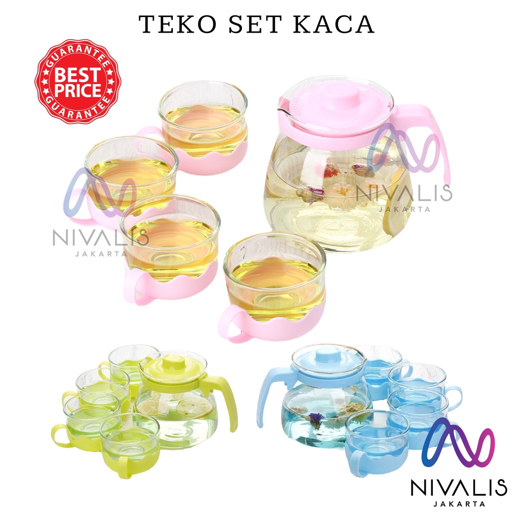 Jual Nivalis Jakarta Teapot Kaca Set 5in1 Gelas Cangkir Tempat Minum Teh Kopi Teko Set Gelas 6533