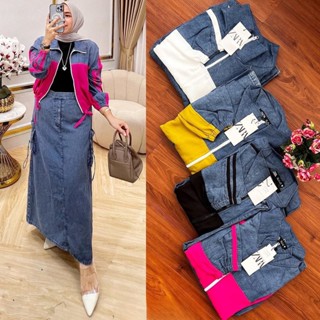 Jual Vallina Outfit Angeline One Set Zip Top Listed Jeans Mix Toyobo Baju Setelan Rok Wanita