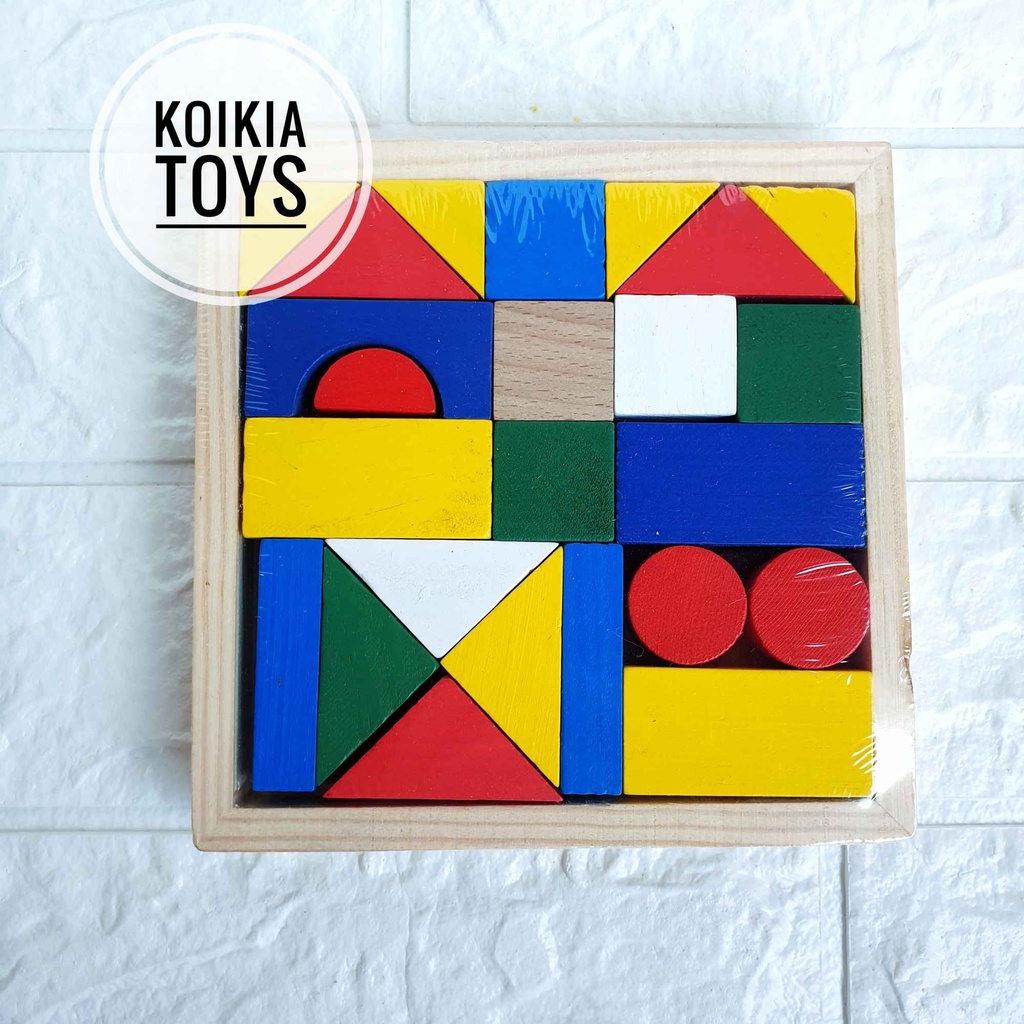 Jual Mainan edukasi anak puzzle balok kayu bentuk rumah wooden block ...