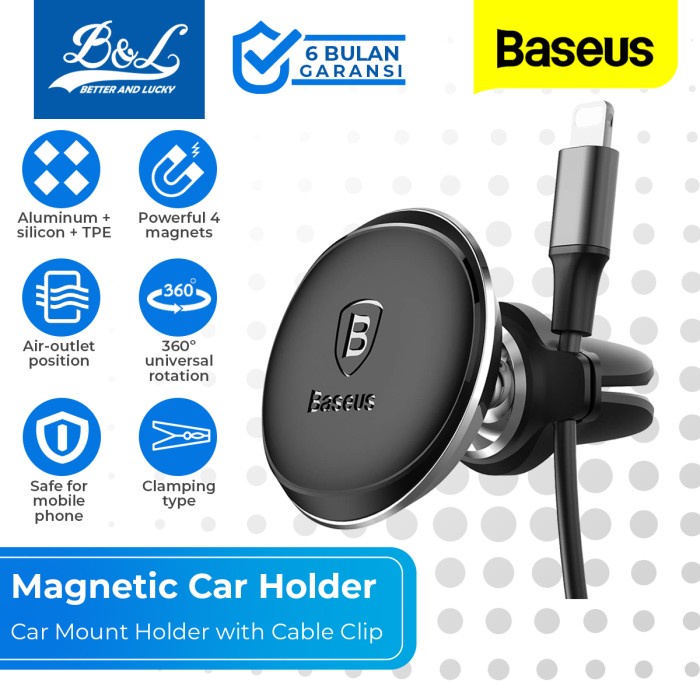 Jual BASEUS Car Phone Mount Holder Magnetic AC Air-Vent Cable