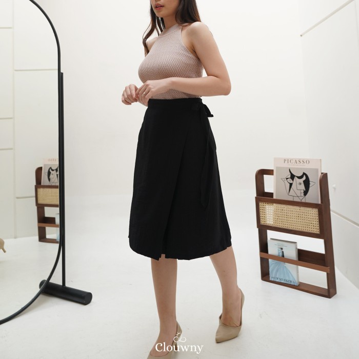 Jual Clouwny Rok Celana Ikat Mily Midi Wrap Culottes Black, M